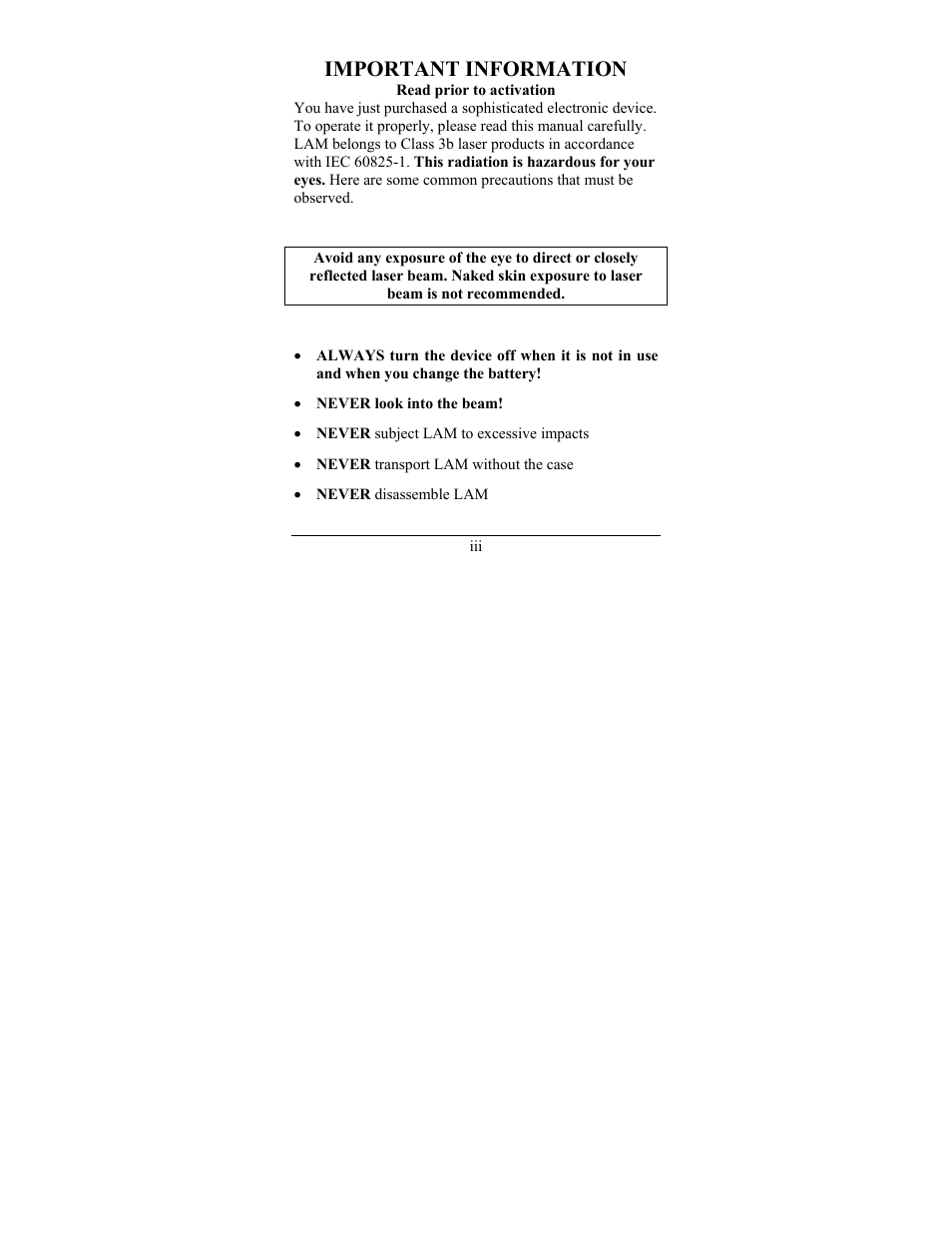 Important information | Newcon Optik LAM 3 IR User Manual | Page 3 / 32
