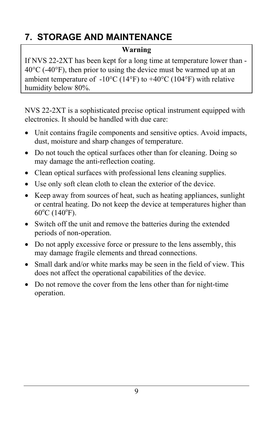 Storage and maintenance | Newcon Optik NVS 22-2XT User Manual | Page 11 / 16