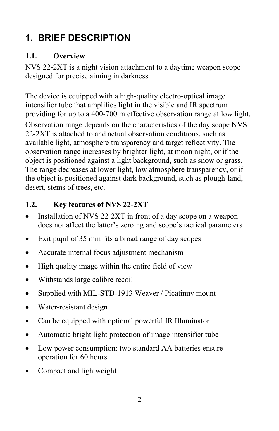 Brief description | Newcon Optik NVS 22-2XT User Manual | Page 4 / 16