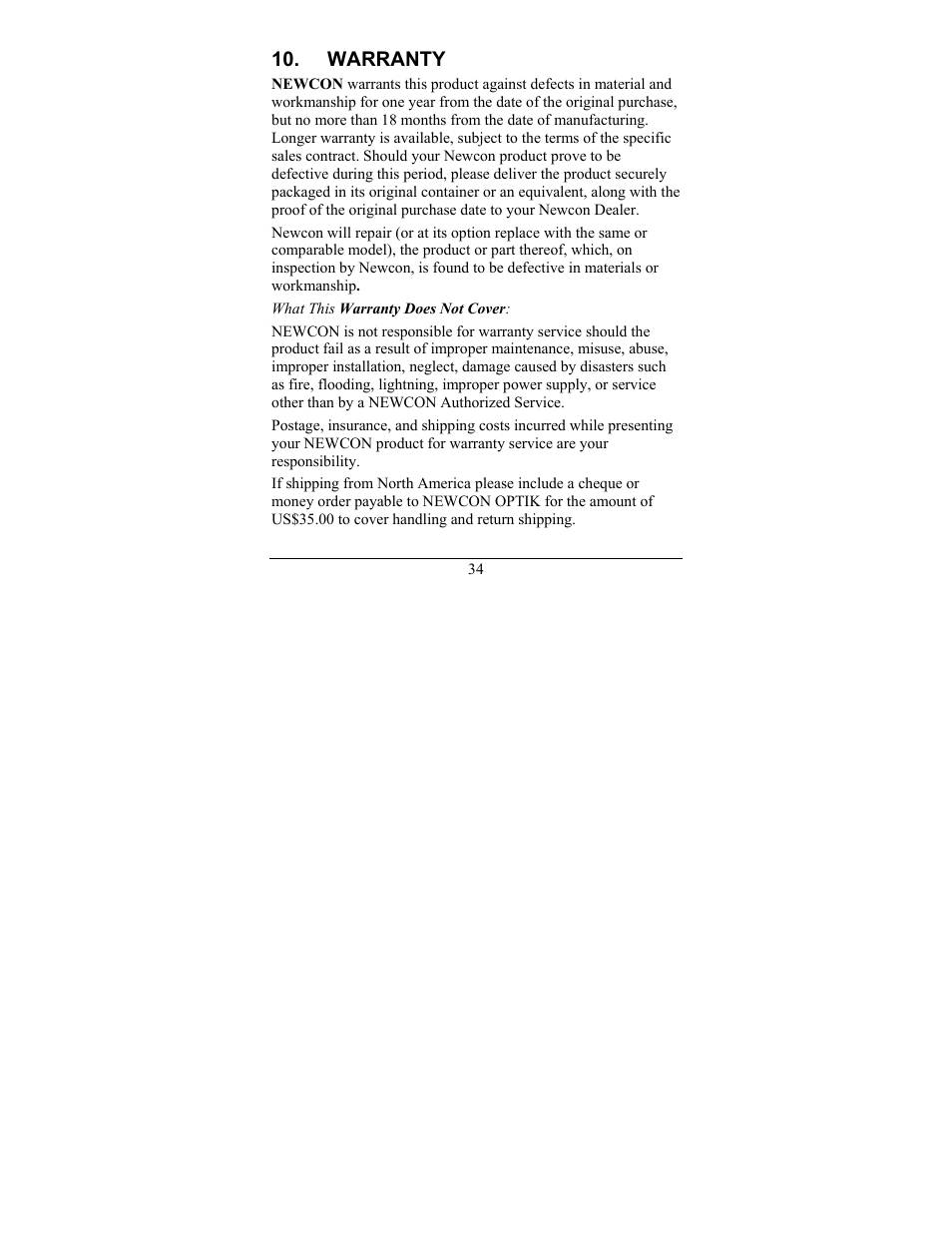 Warranty | Newcon Optik LRF MOD 4EC User Manual | Page 37 / 40
