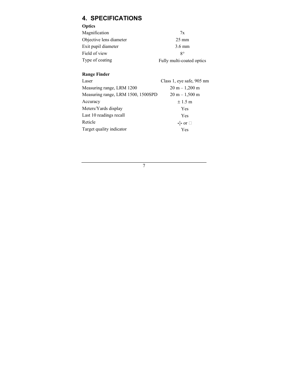 Specifications | Newcon Optik NEWCON LRM1500SPD User Manual | Page 10 / 24
