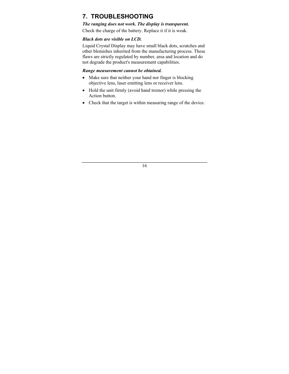 Troubleshooting | Newcon Optik NEWCON LRM1500SPD User Manual | Page 19 / 24