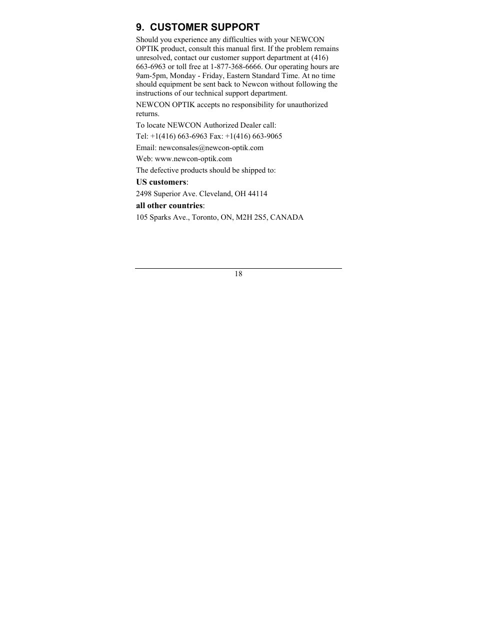 Customer support | Newcon Optik NEWCON LRM1500SPD User Manual | Page 21 / 24