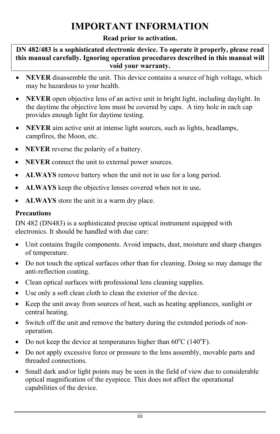 Important information | Newcon Optik DN483 User Manual | Page 3 / 16