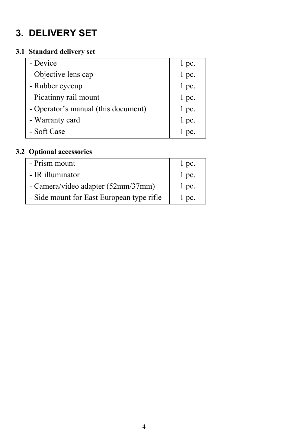 Delivery set | Newcon Optik DN483 User Manual | Page 7 / 16