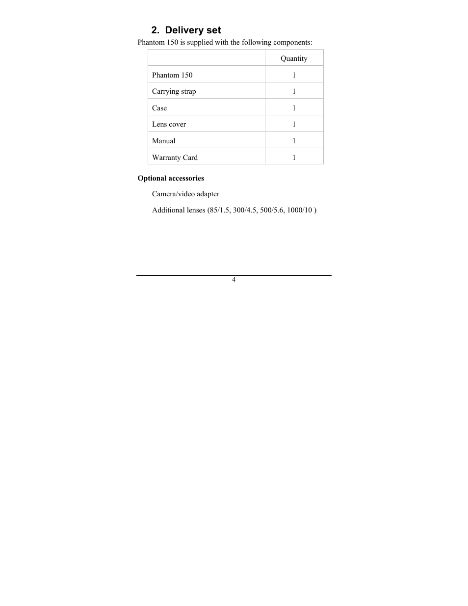 Delivery set | Newcon Optik 150 User Manual | Page 8 / 20