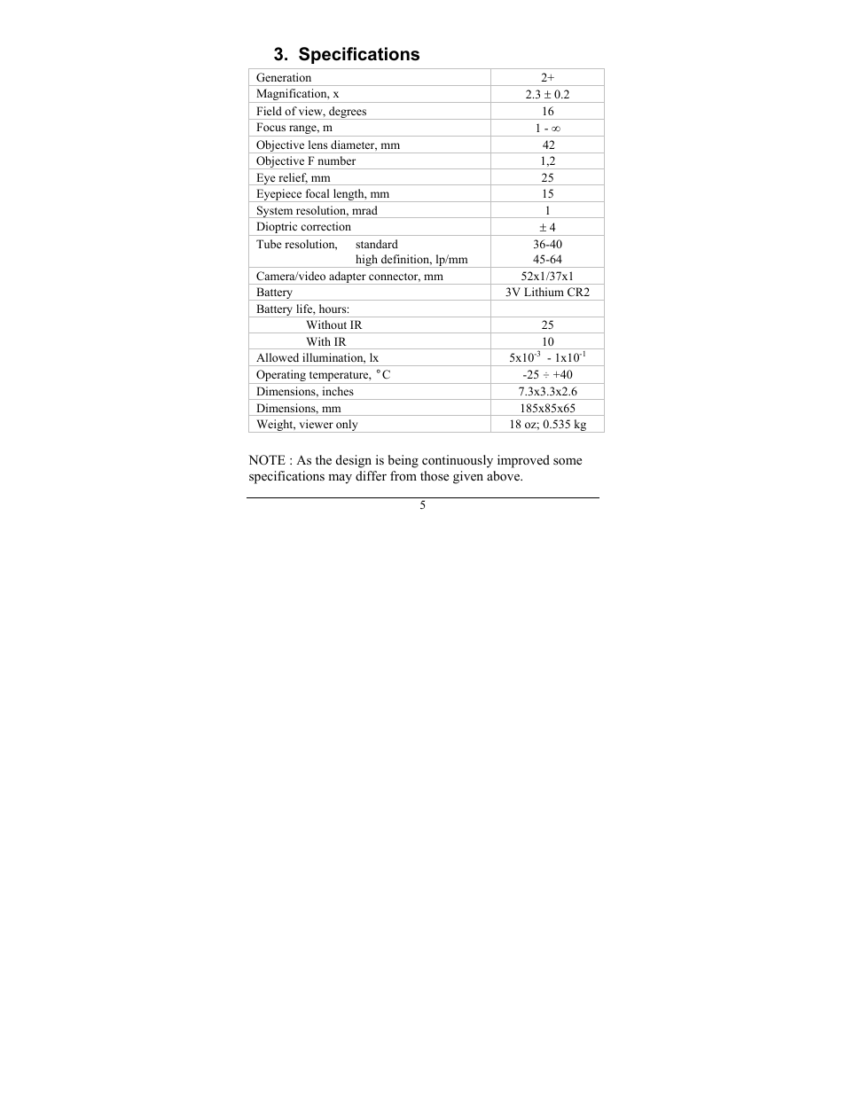 Specifications | Newcon Optik 150 User Manual | Page 9 / 20
