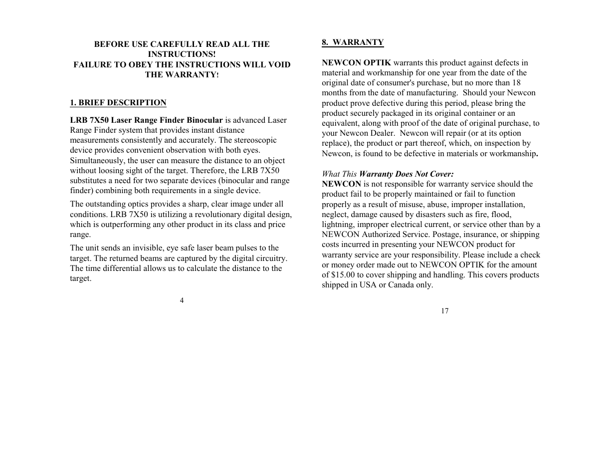 Newcon Optik LRB 7x50 User Manual | Page 4 / 10
