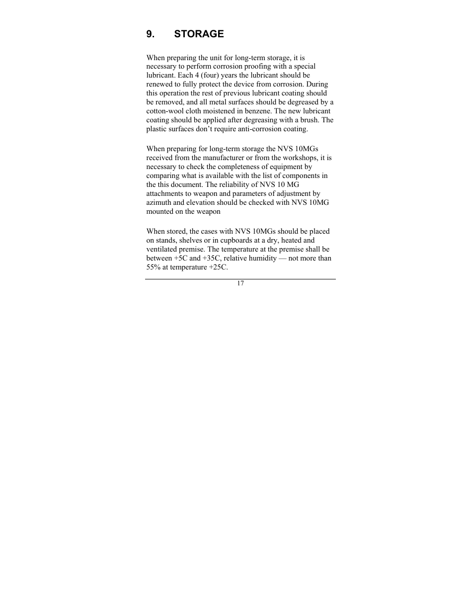 Storage | Newcon Optik DAY/NIGHT VISION SCOPE NVS 10MG User Manual | Page 21 / 28