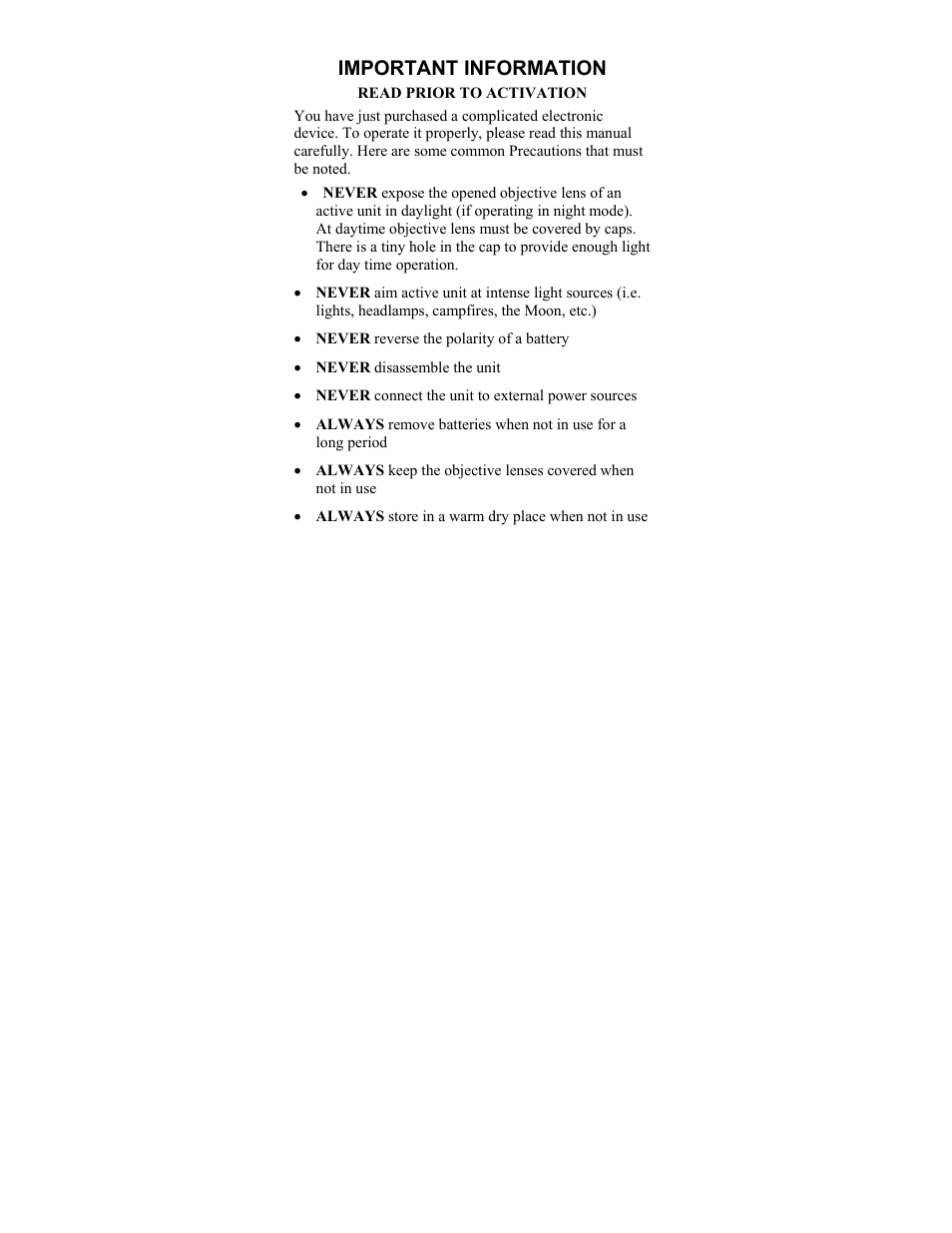 Important information | Newcon Optik DAY/NIGHT VISION SCOPE NVS 10MG User Manual | Page 3 / 28