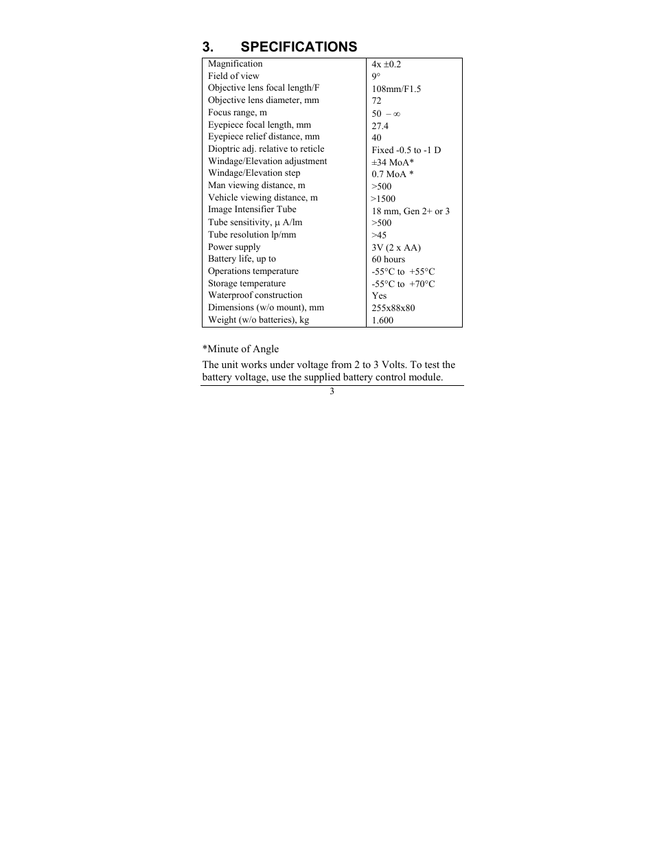 Specifications | Newcon Optik DAY/NIGHT VISION SCOPE NVS 10MG User Manual | Page 7 / 28