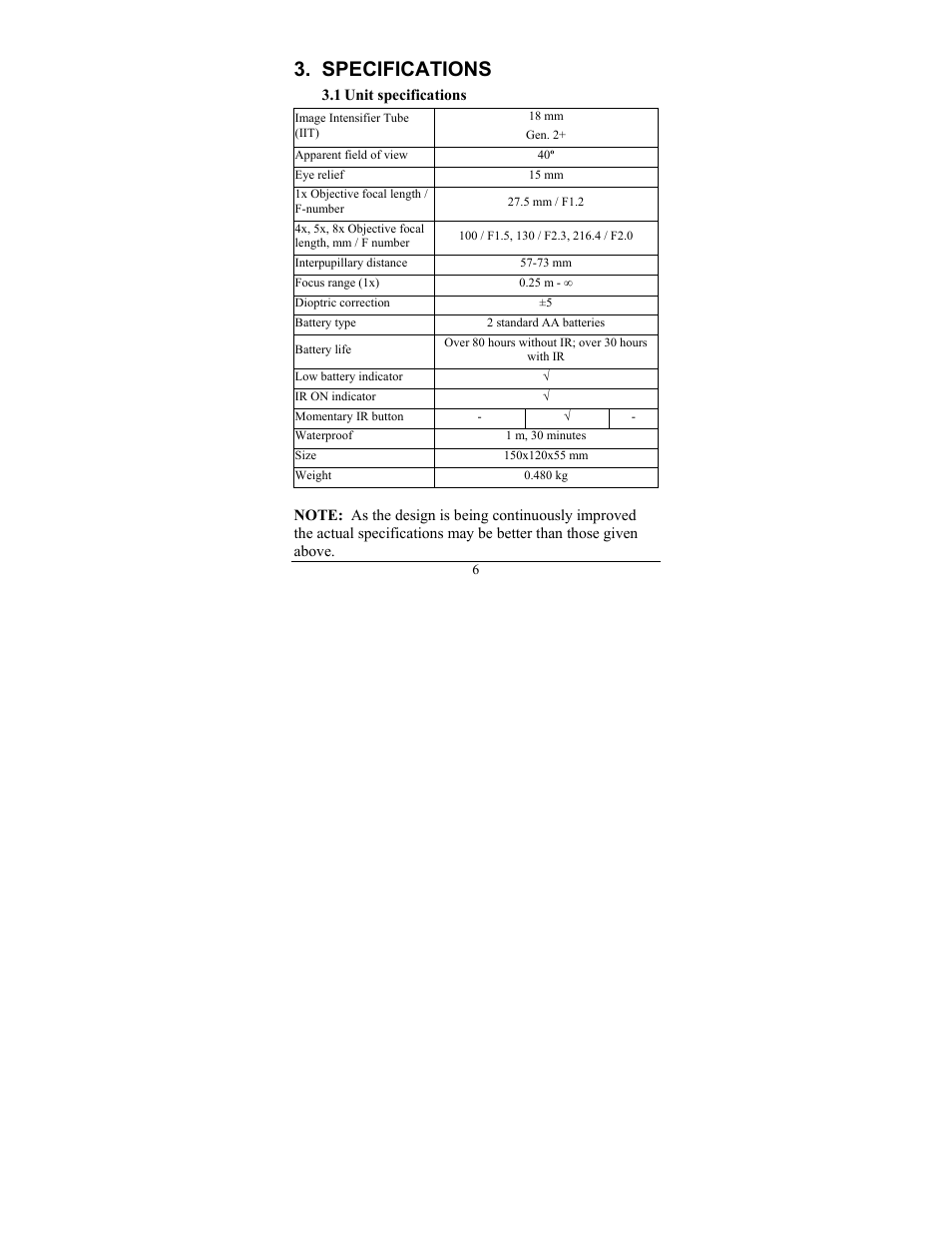 Specifications | Newcon Optik NV66-G2 User Manual | Page 10 / 28