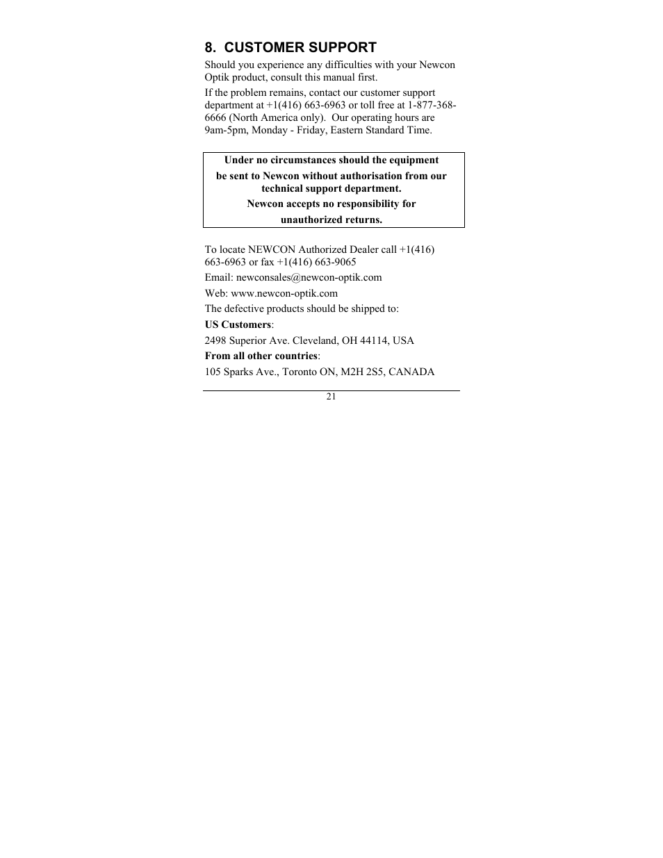 Customer support | Newcon Optik NV66-G2 User Manual | Page 25 / 28
