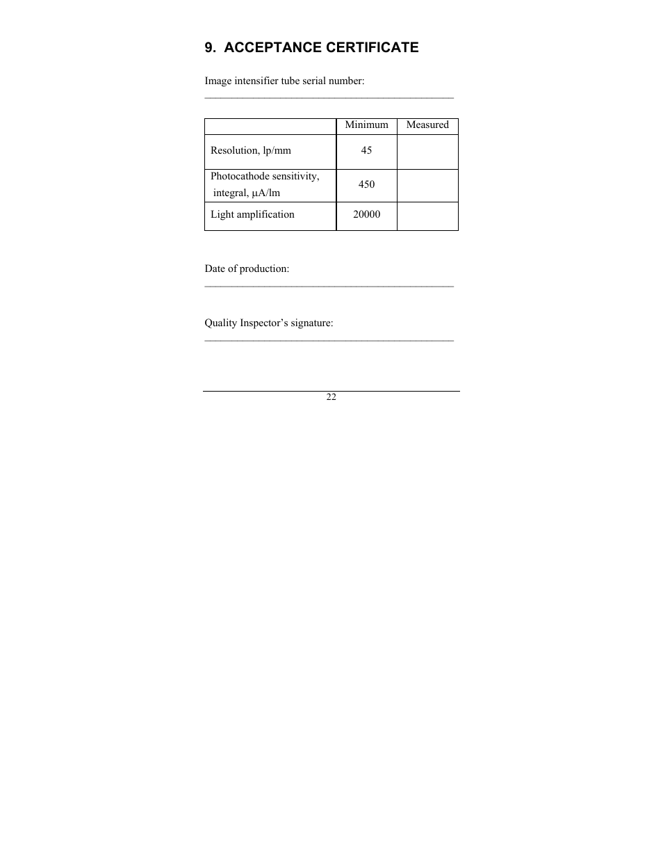 Acceptance certificate | Newcon Optik NV66-G2 User Manual | Page 26 / 28