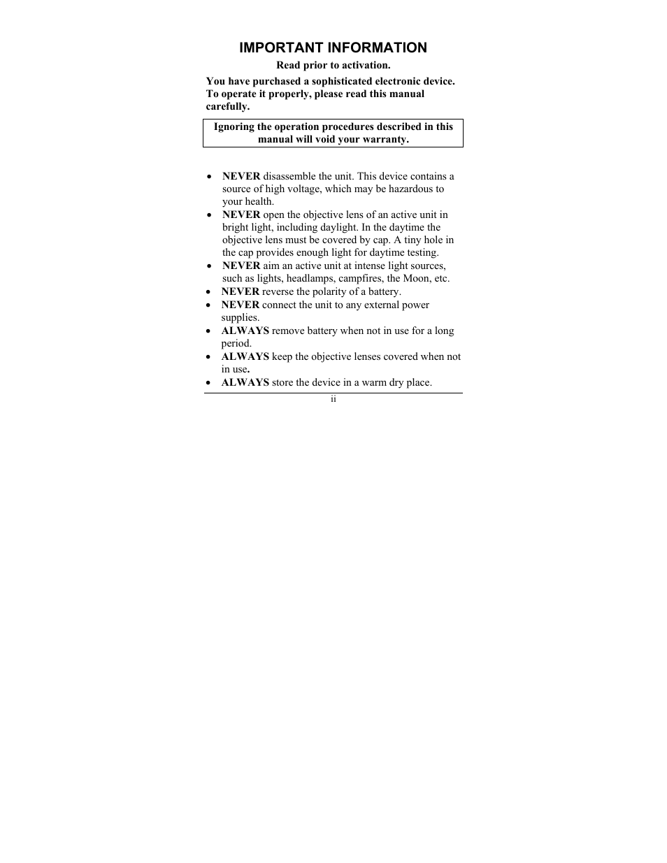 Important information | Newcon Optik NV66-G2 User Manual | Page 3 / 28