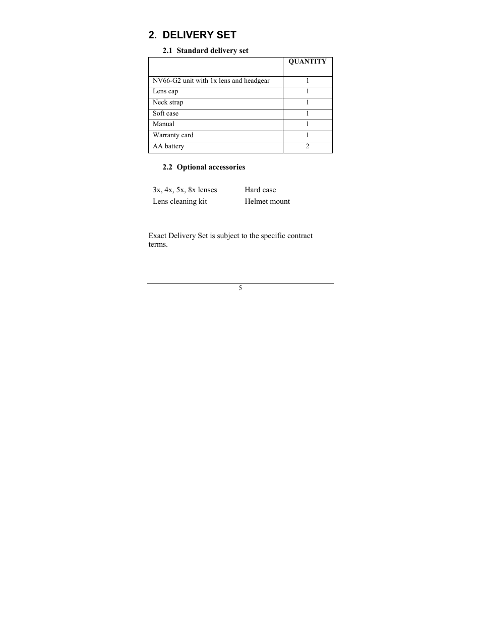 Delivery set | Newcon Optik NV66-G2 User Manual | Page 9 / 28