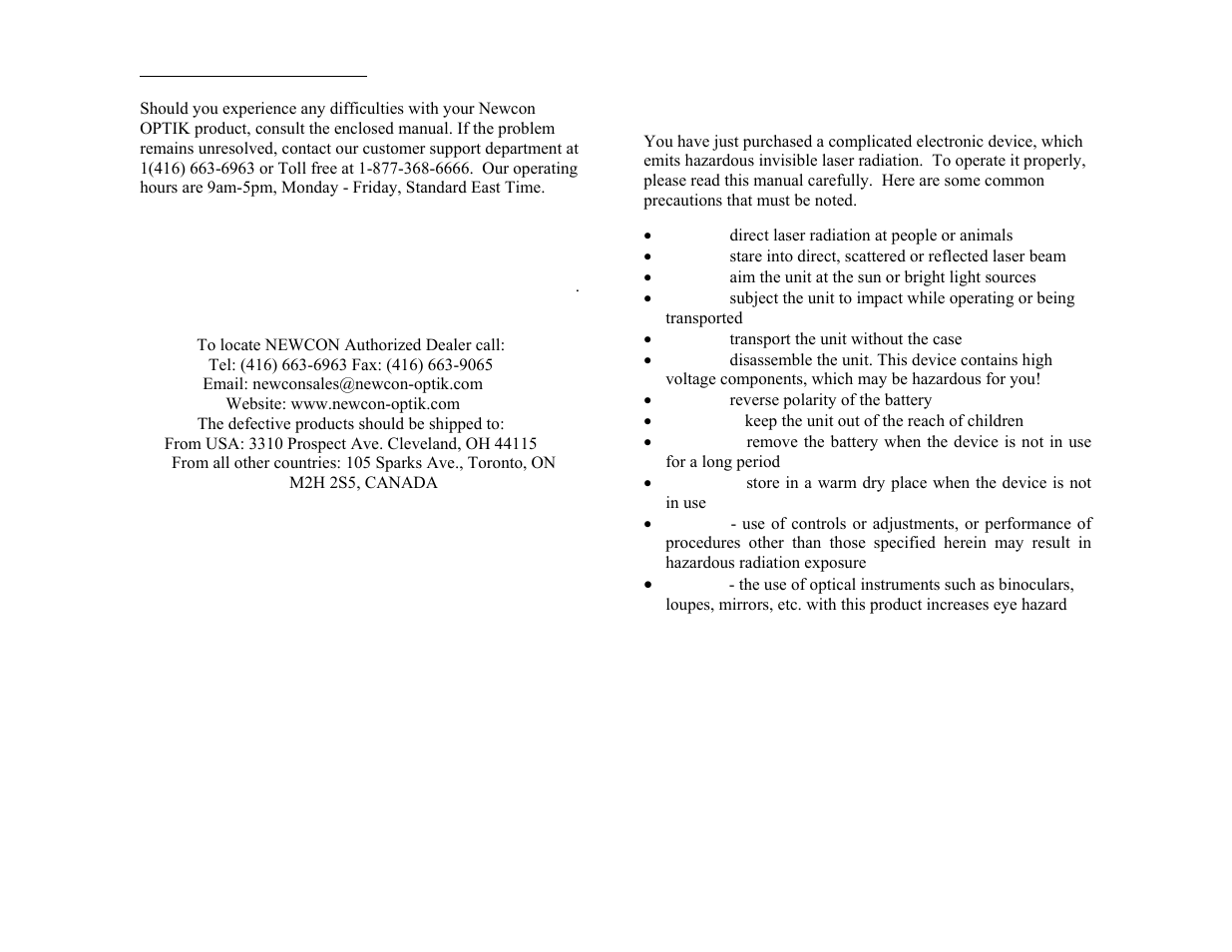 Important information, Read prior to activation | Newcon Optik LRB 20000 User Manual | Page 3 / 30