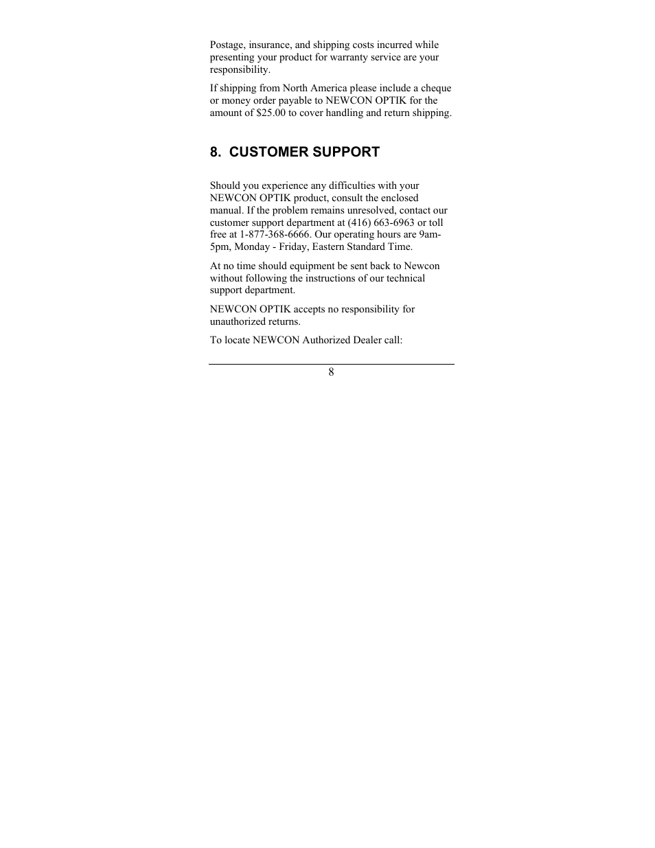 Customer support | Newcon Optik AN 25-125X80 User Manual | Page 11 / 16