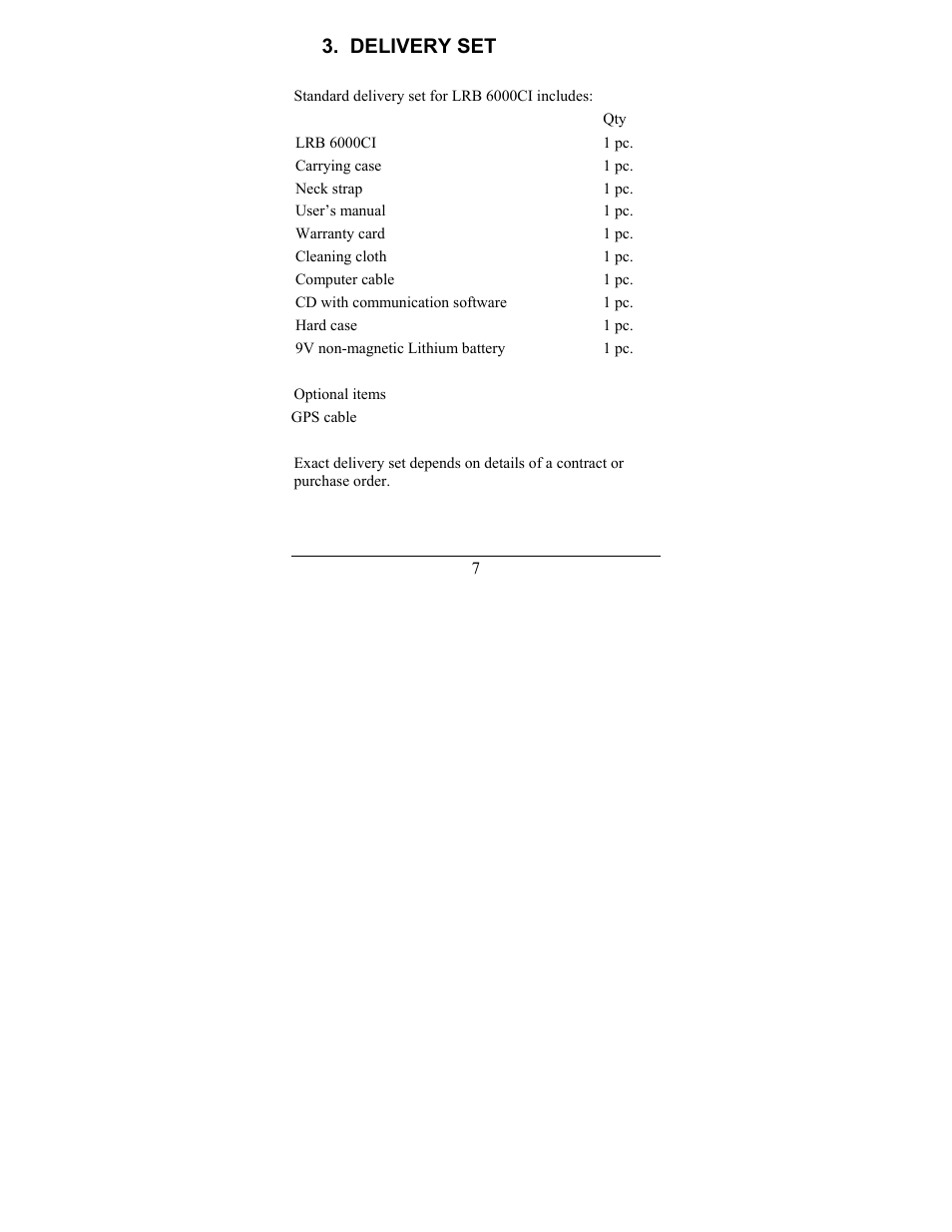 Delivery set | Newcon Optik LRB 6000CI User Manual | Page 11 / 36