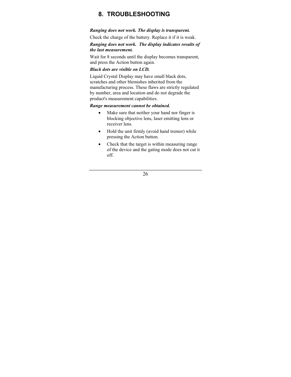 Troubleshooting | Newcon Optik LRB 6000CI User Manual | Page 30 / 36