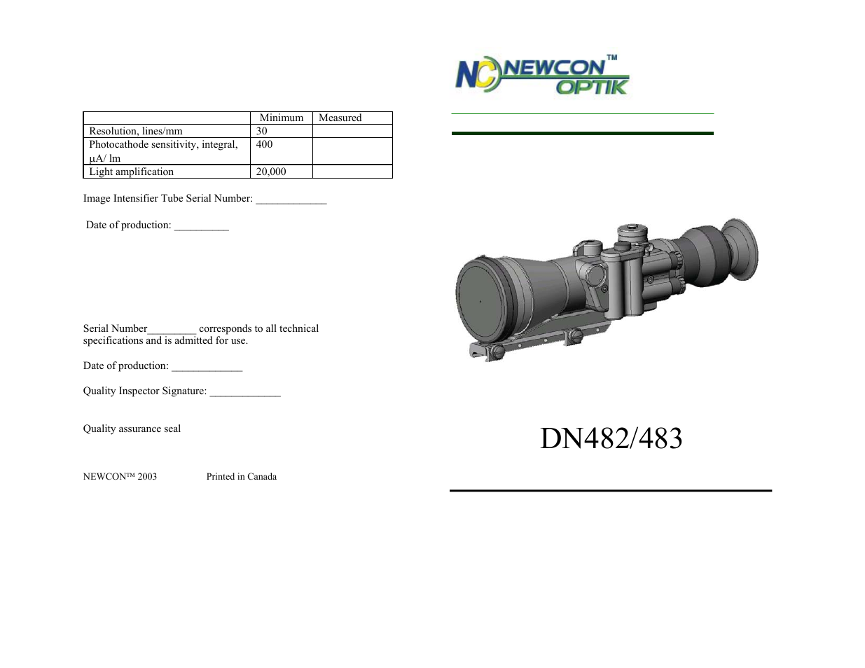 Newcon Optik DN482 User Manual | 10 pages