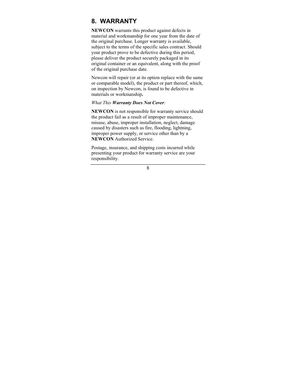 Warranty | Newcon Optik NC 20-60X80 User Manual | Page 11 / 16