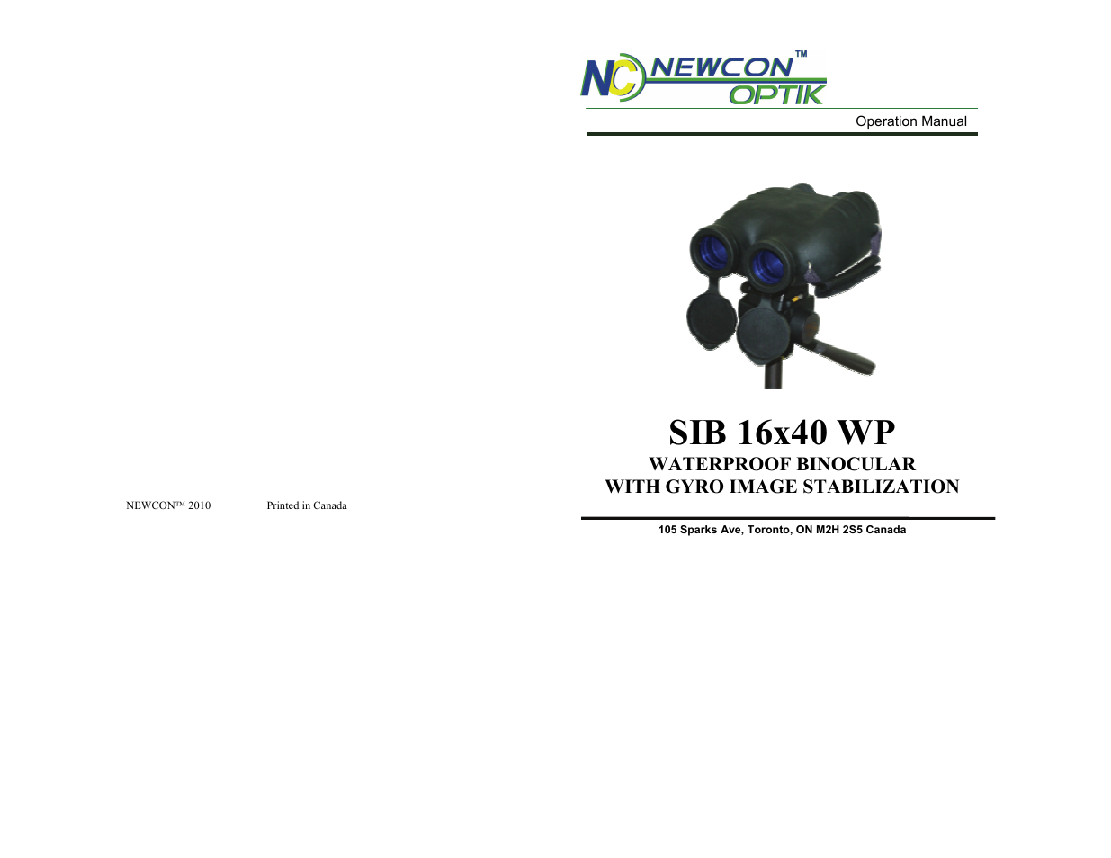 Newcon Optik BINOCULAR SIB 16X40 WP User Manual | 8 pages