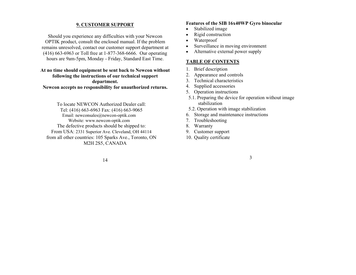 Newcon Optik BINOCULAR SIB 16X40 WP User Manual | Page 3 / 8