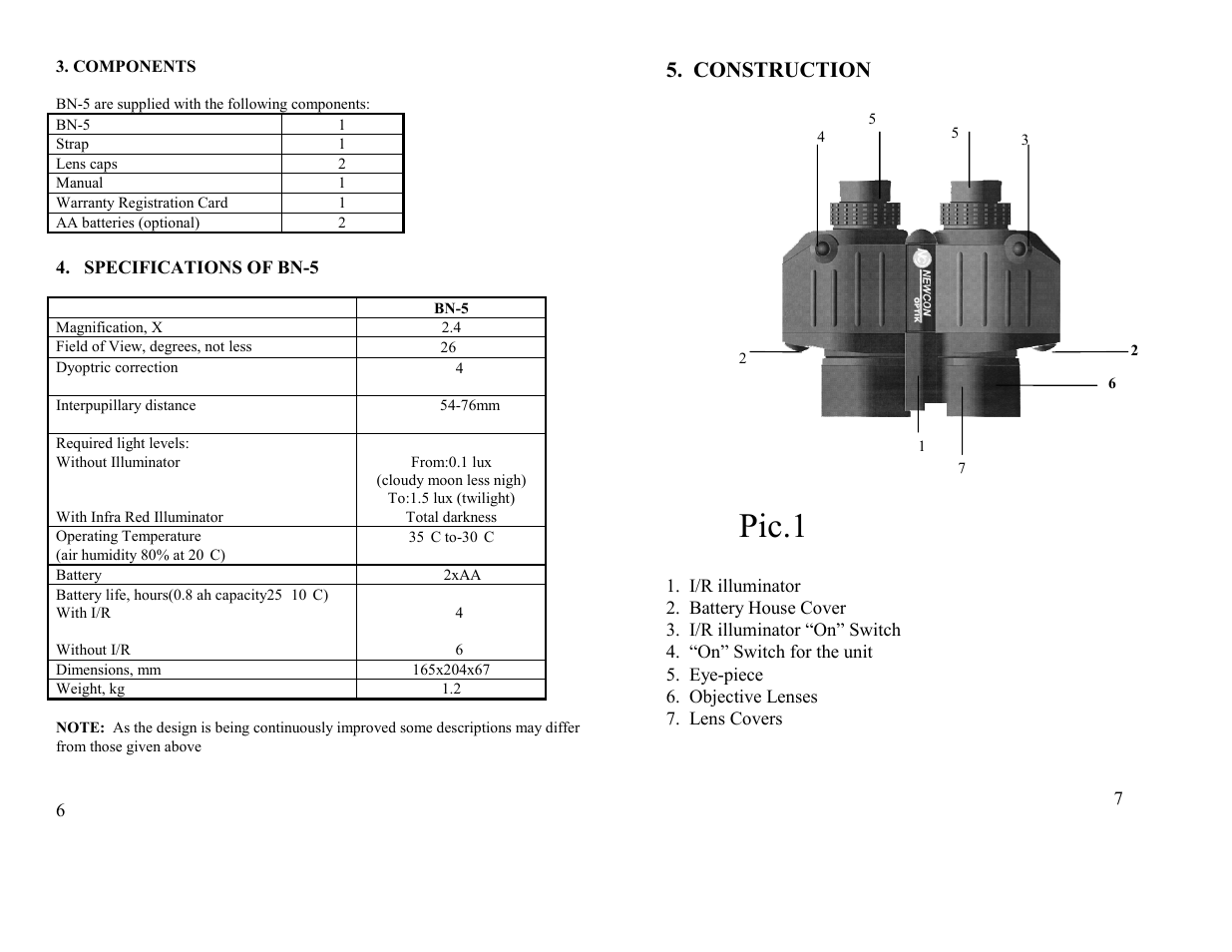 Pic.1, Construction | Newcon Optik NEWCON Night Vision BN5 User Manual | Page 6 / 6