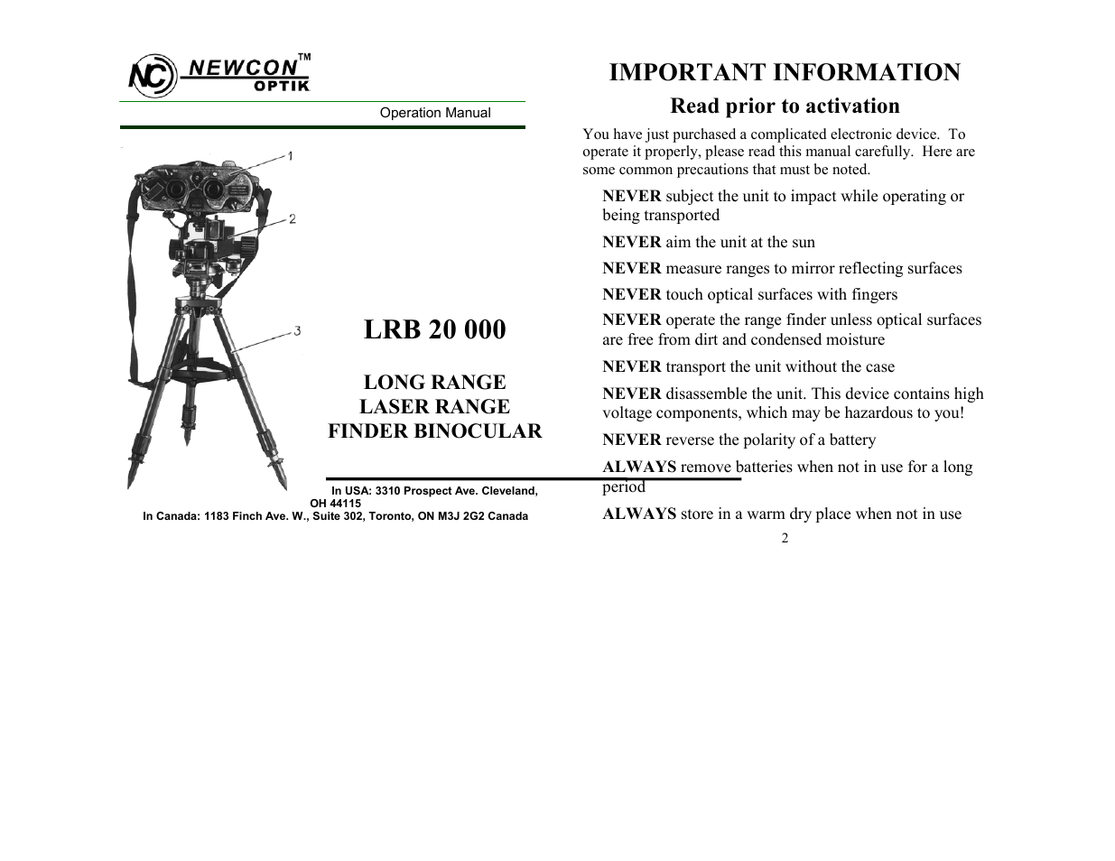 Newcon Optik LRB 20 000 User Manual | 27 pages