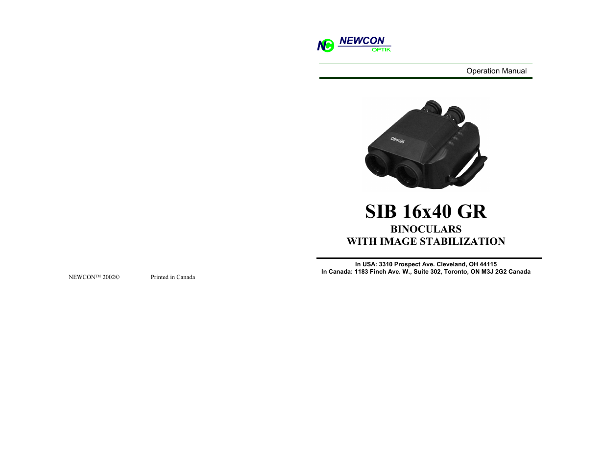 Newcon Optik NEWCON Image Stabilizer SIB 16X40 User Manual | 8 pages