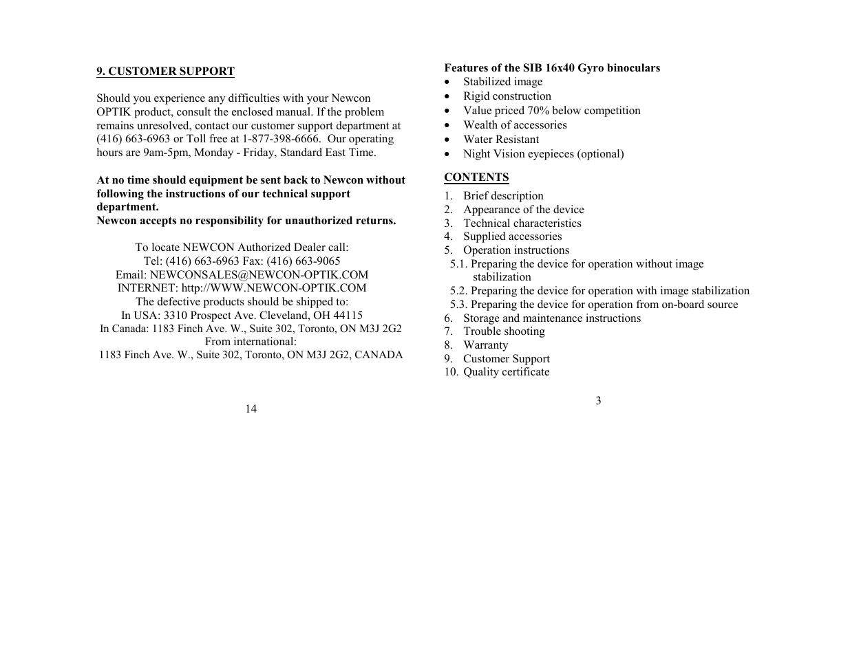 Newcon Optik NEWCON Image Stabilizer SIB 16X40 User Manual | Page 3 / 8