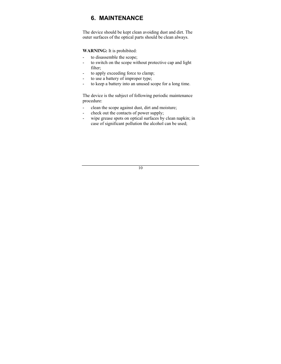 Maintenance | Newcon Optik NVS 4 User Manual | Page 13 / 20