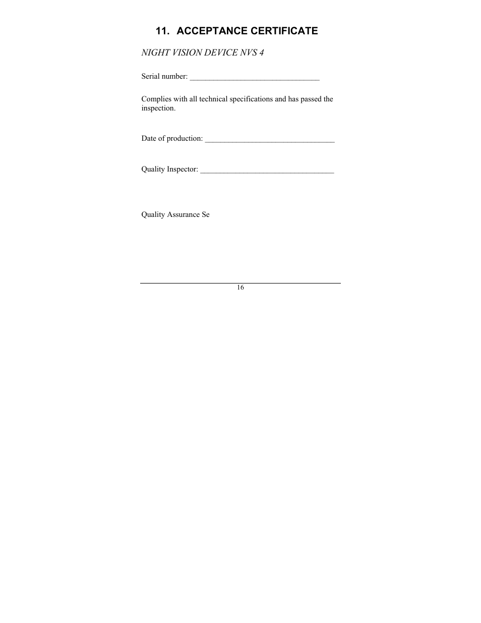 Acceptance certificate | Newcon Optik NVS 4 User Manual | Page 19 / 20