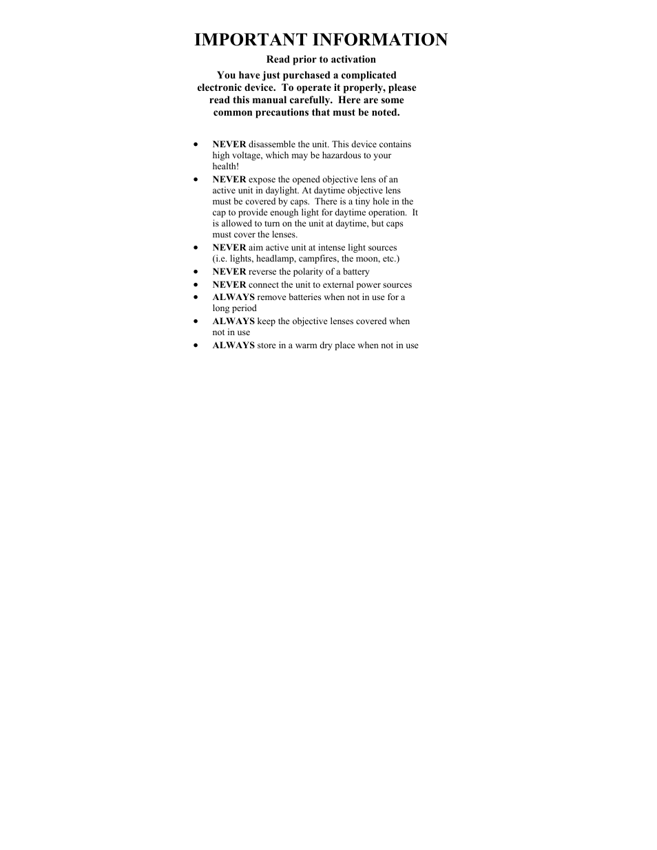 Important information | Newcon Optik NVS 4 User Manual | Page 2 / 20