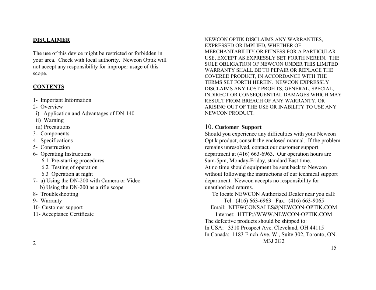Newcon Optik NIGHT VISION RIFLE SCOPE DN-140 User Manual | Page 2 / 8
