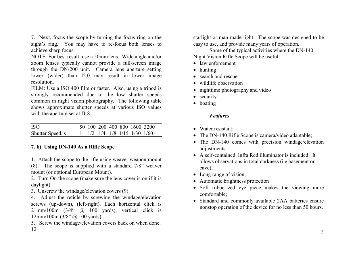 Newcon Optik NIGHT VISION RIFLE SCOPE DN-140 User Manual | Page 5 / 8