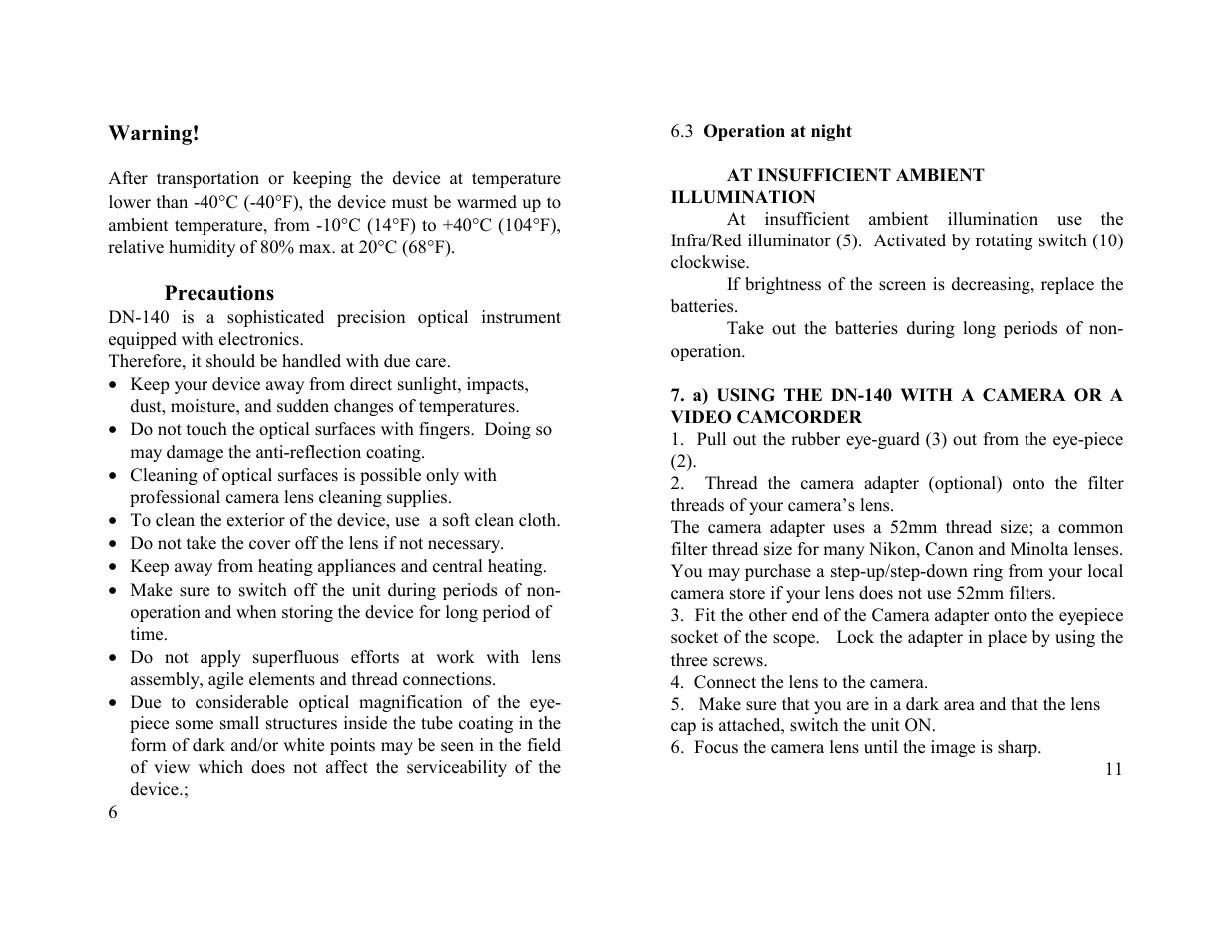 Newcon Optik NIGHT VISION RIFLE SCOPE DN-140 User Manual | Page 6 / 8