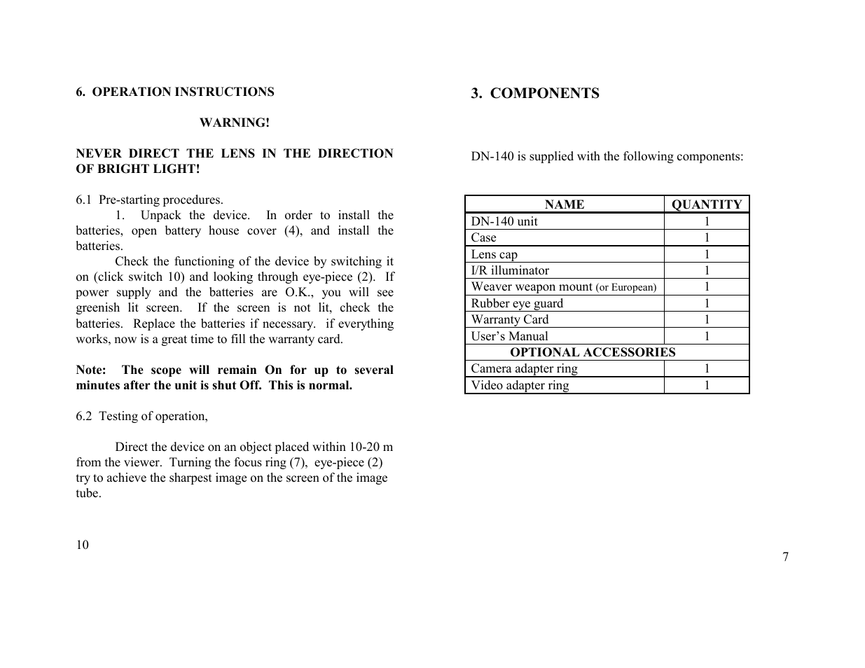 Newcon Optik NIGHT VISION RIFLE SCOPE DN-140 User Manual | Page 7 / 8