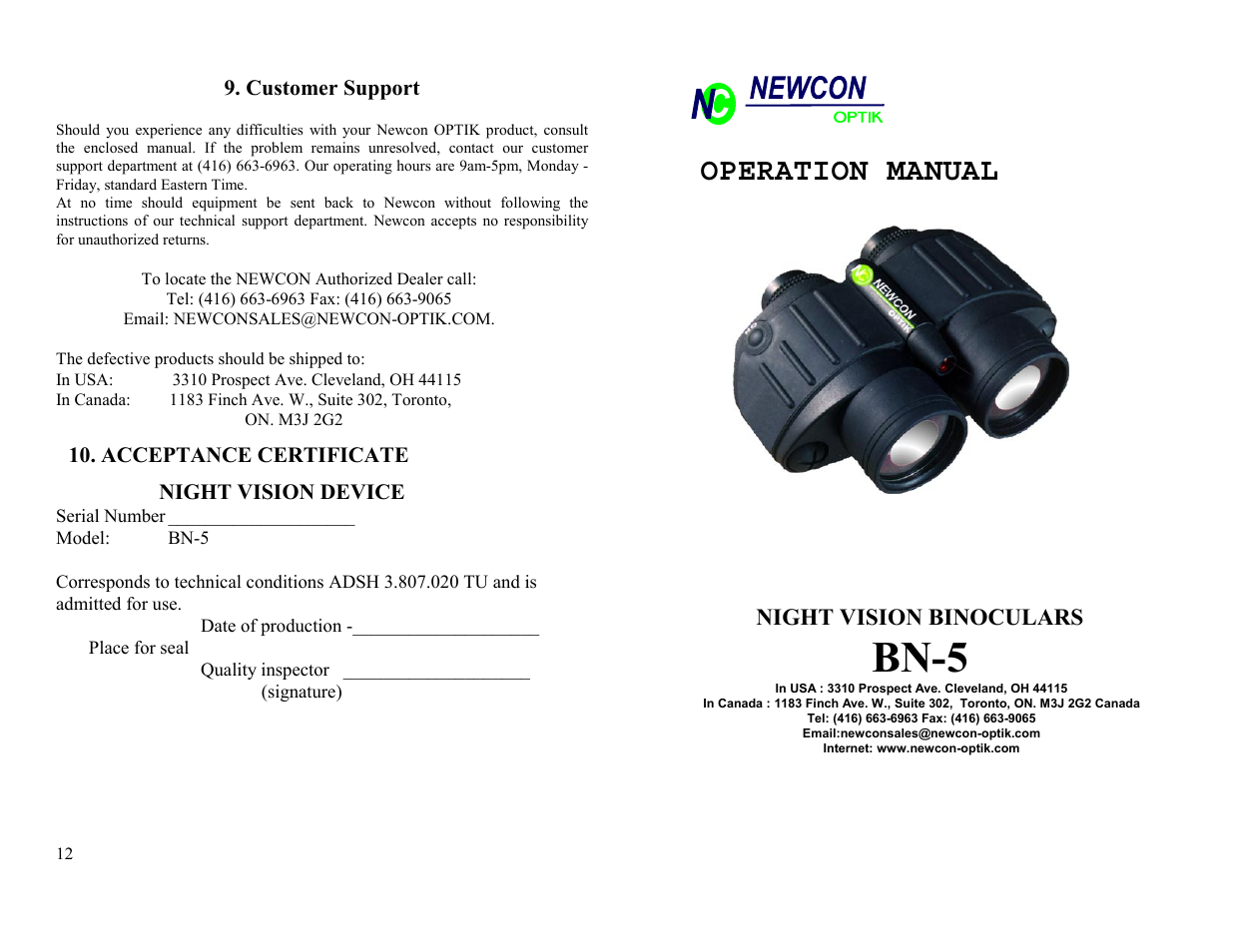 Newcon Optik BN-5 User Manual | 6 pages