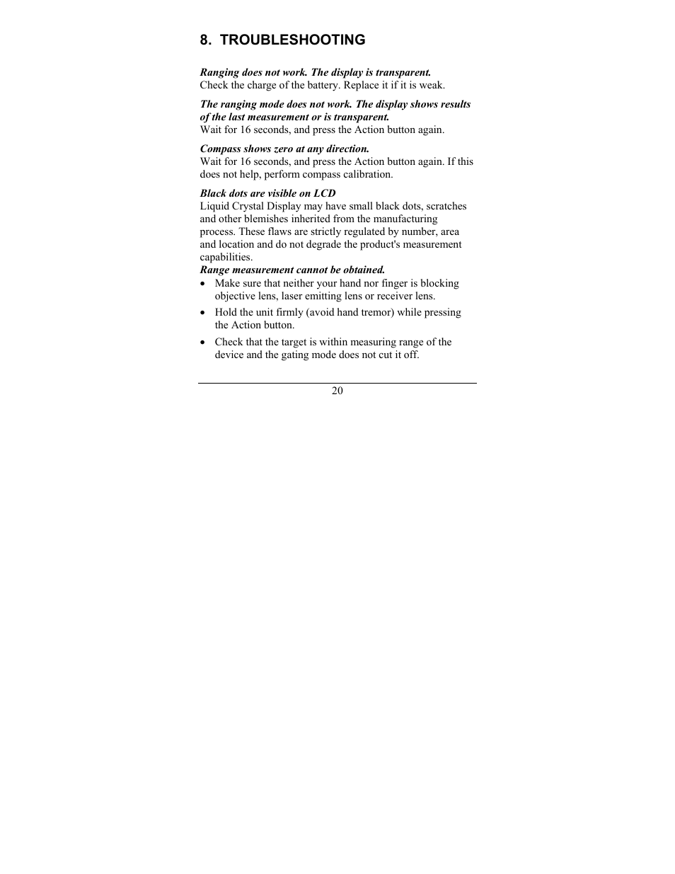 Troubleshooting | Newcon Optik LRB 3000PRO User Manual | Page 24 / 28