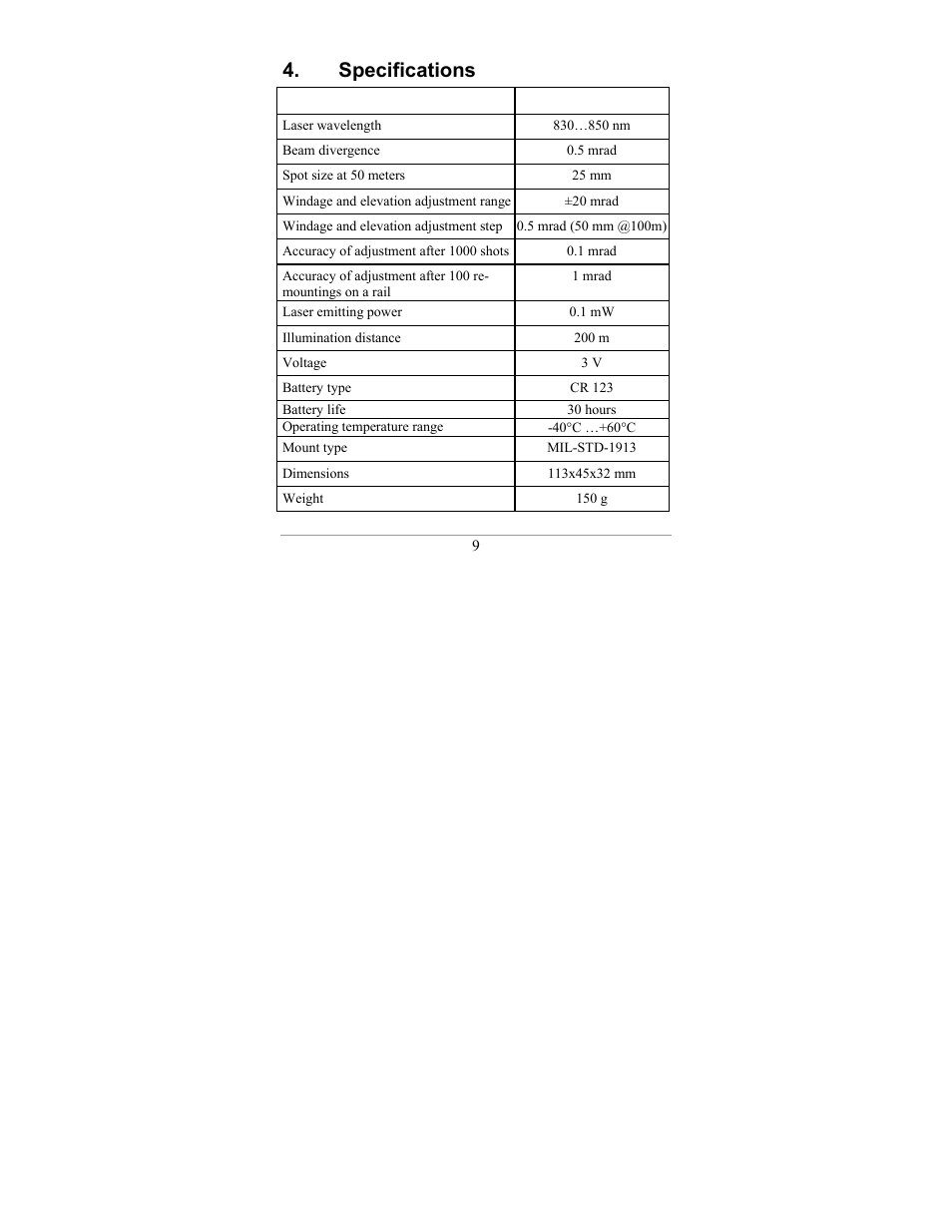 Specifications | Newcon Optik LAM 10M IR User Manual | Page 12 / 24