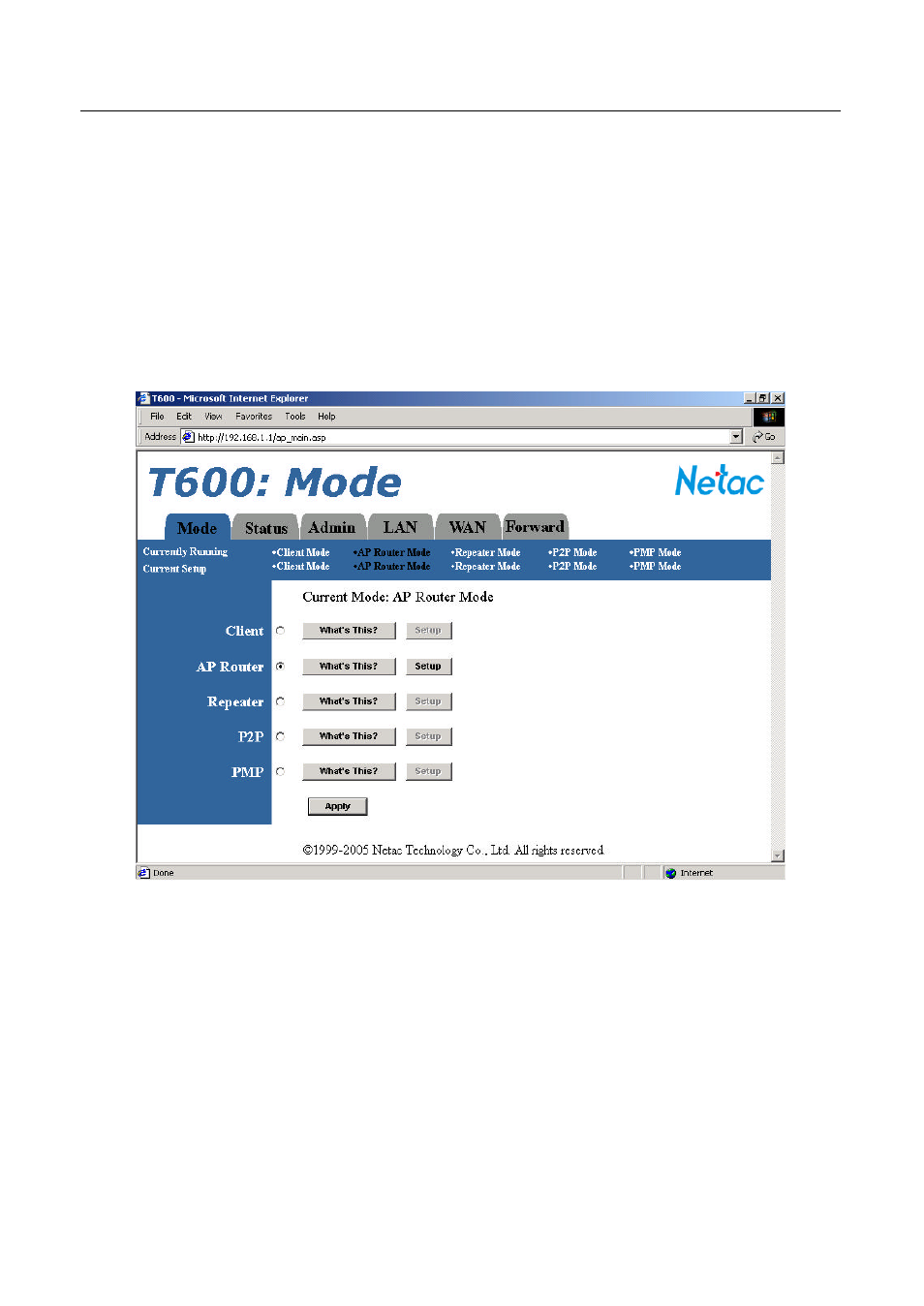 5 mode selection page, 1 ap router mode setup page | Netac Tech T600 User Manual | Page 16 / 53