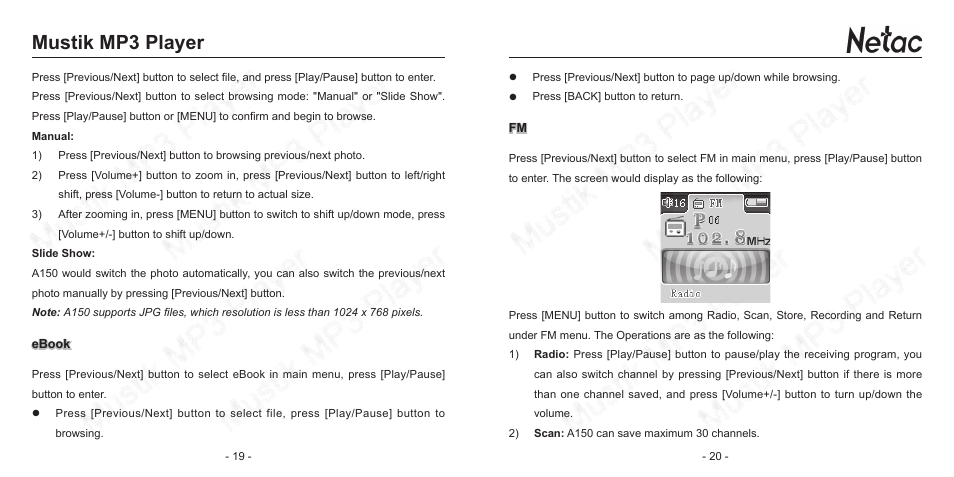 Mustik mp3 player | Netac Tech A150 User Manual | Page 13 / 20