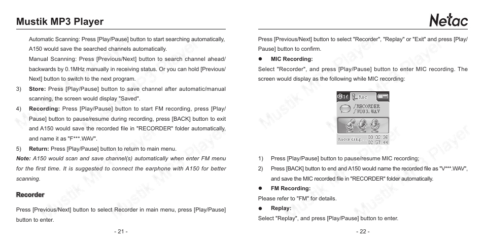 Mustik mp3 player | Netac Tech A150 User Manual | Page 14 / 20