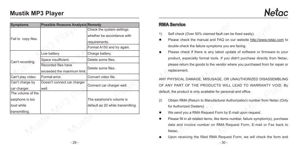 Mustik mp3 player | Netac Tech A150 User Manual | Page 18 / 20