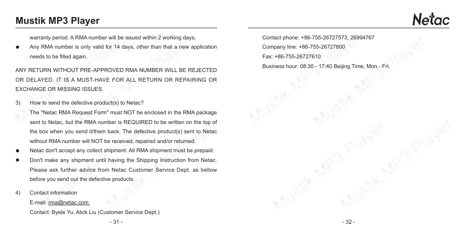 Mustik mp3 player | Netac Tech A150 User Manual | Page 19 / 20