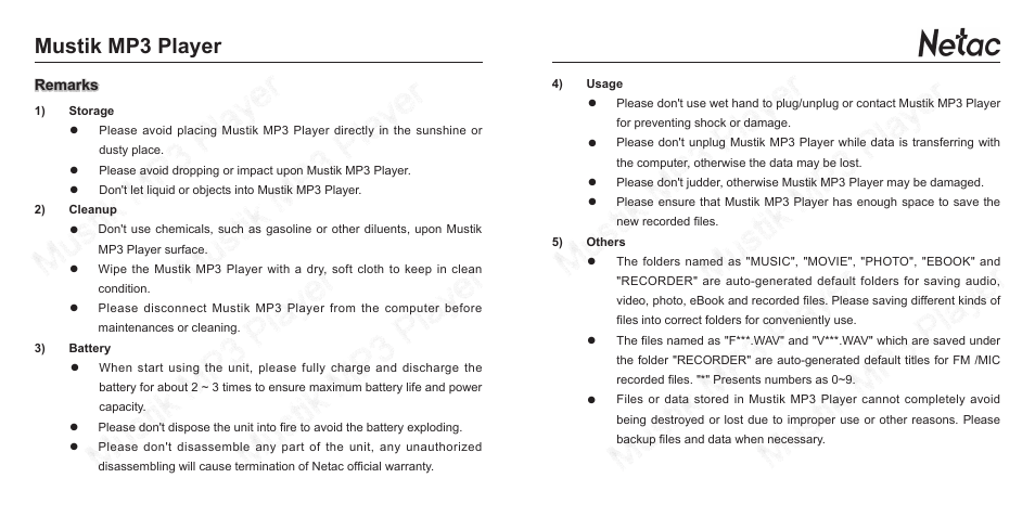 Mustik mp3 player | Netac Tech A150 User Manual | Page 2 / 20