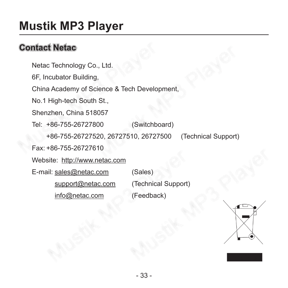 Mustik mp3 player | Netac Tech A150 User Manual | Page 20 / 20