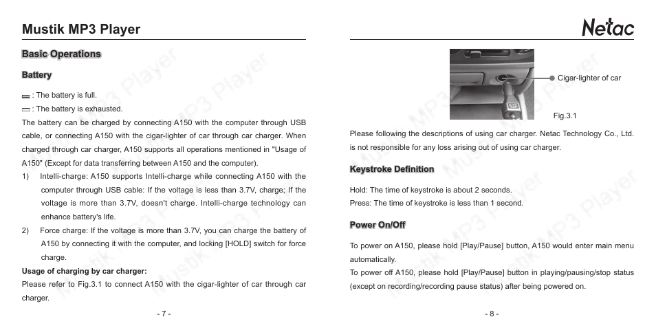 Mustik mp3 player | Netac Tech A150 User Manual | Page 7 / 20